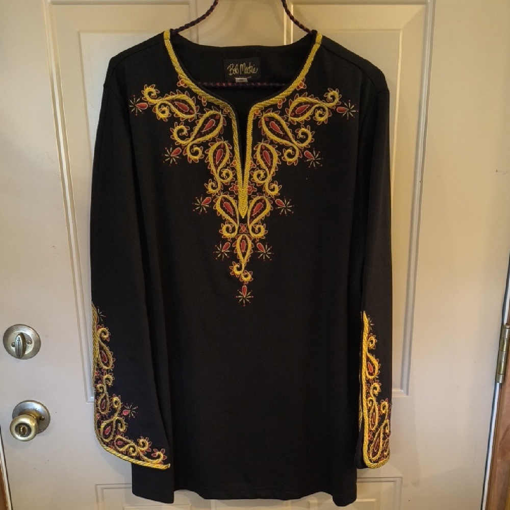 Bob Mackie Black Tunic with Gold and Red Embroidery
